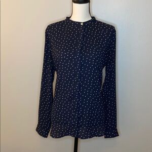 Loft Navy Polka Dot Blouse, with Roll sleeves